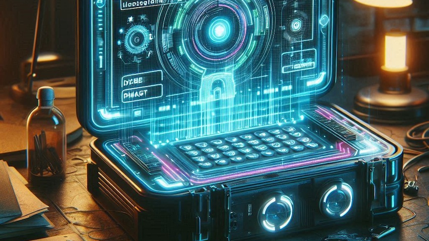 Illustration of a cyberpunk password safe.