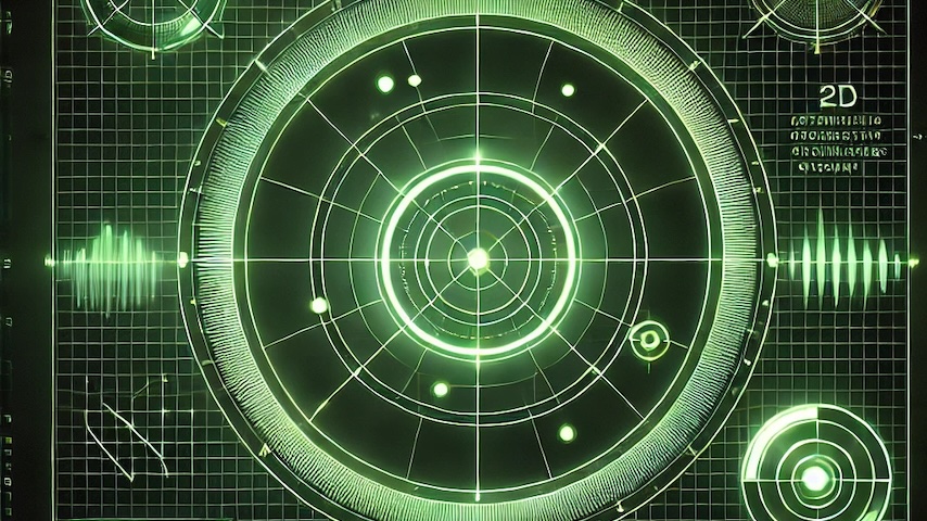 Illustration of a green radar with AI symbols.