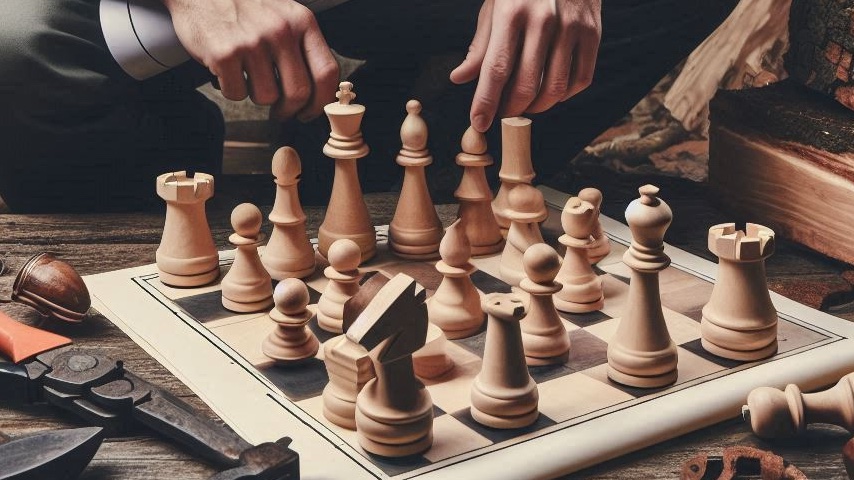 Illustration of a chess board made of wood.